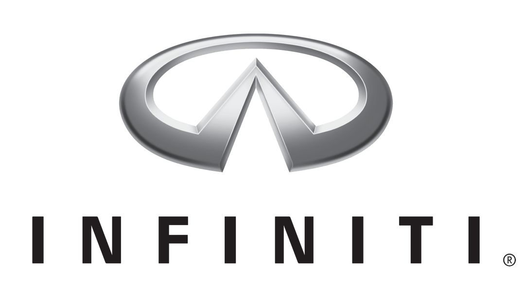Infiniti logo featuring a silver infinity symbol and the brand name in bold, showcasing luxury automotive design.