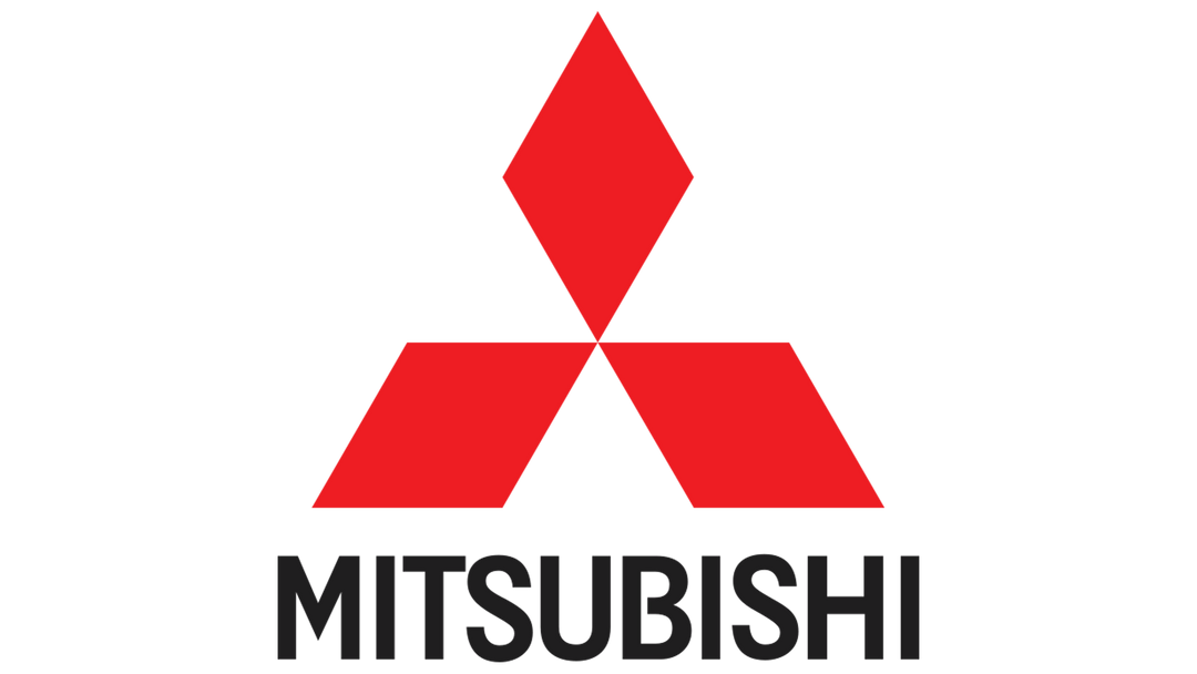 Mitsubishi logo featuring a red three-diamond emblem above the brand name in black text.