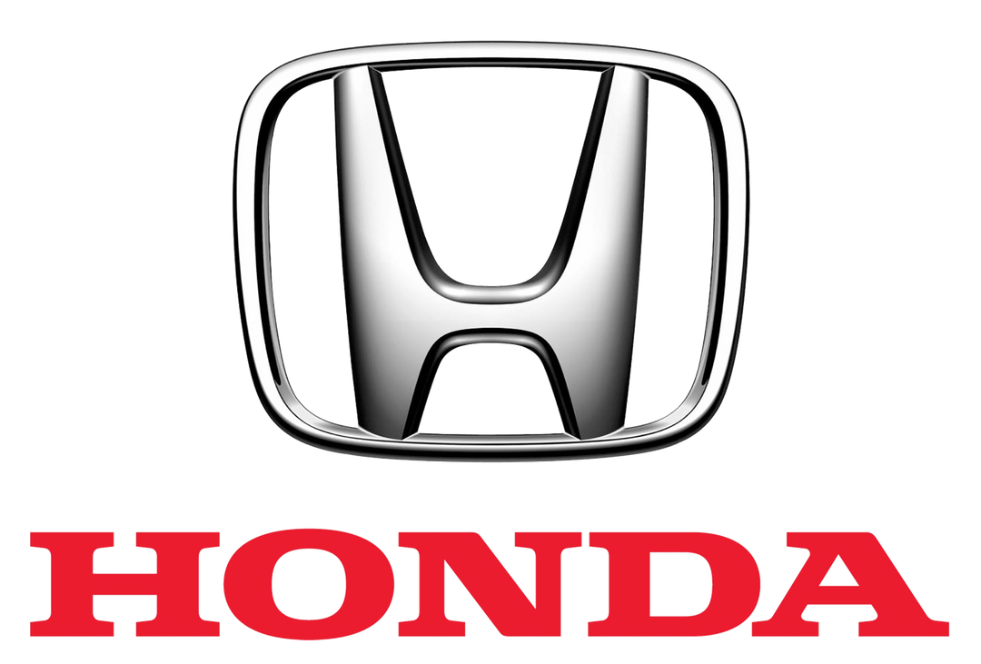 Honda logo featuring a silver stylized 'H' above bold red text of the brand name.
