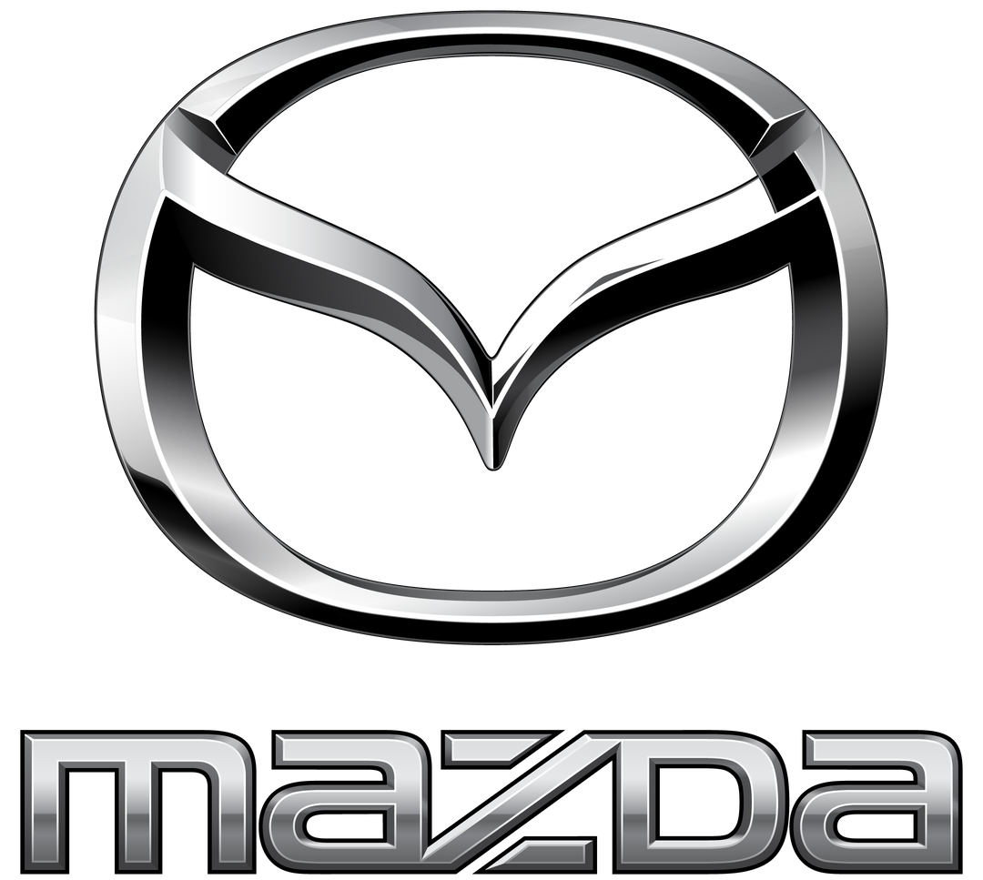 Mazda logo in sleek chrome design, showcasing the brand's identity and automotive excellence.